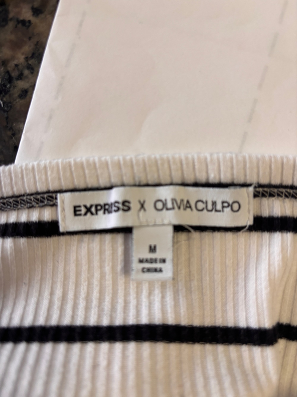 Express Striped Off-Shoulder Button-Front Cropped - Picture 3 of 3